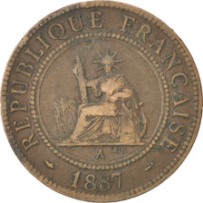 Coin, French Indochina, Cent, 1887, Paris, VF(20-25), Bronze, KM:1, Lecompte:39