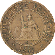FRENCH INDO-CHINA, Cent, 1887, Paris, KM #1, VF(30-35), Bronze, 31, Lecompte...