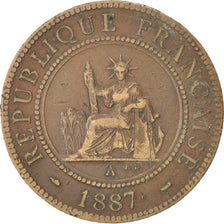 FRENCH INDO-CHINA, Cent, 1887, Paris, KM #1, VF(30-35), Bronze, 31, Lecompte...