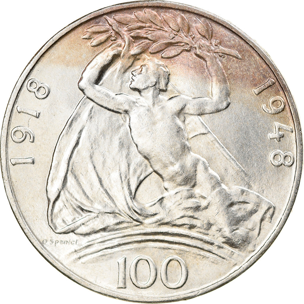 Coin, Czechoslovakia, 100 Korun, 1948, AU(55-58), Silver, KM:27