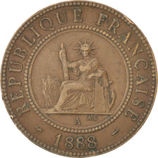 FRENCH INDO-CHINA, Cent, 1888, Paris, KM #1, EF(40-45), Bronze, 31, Lecompte...