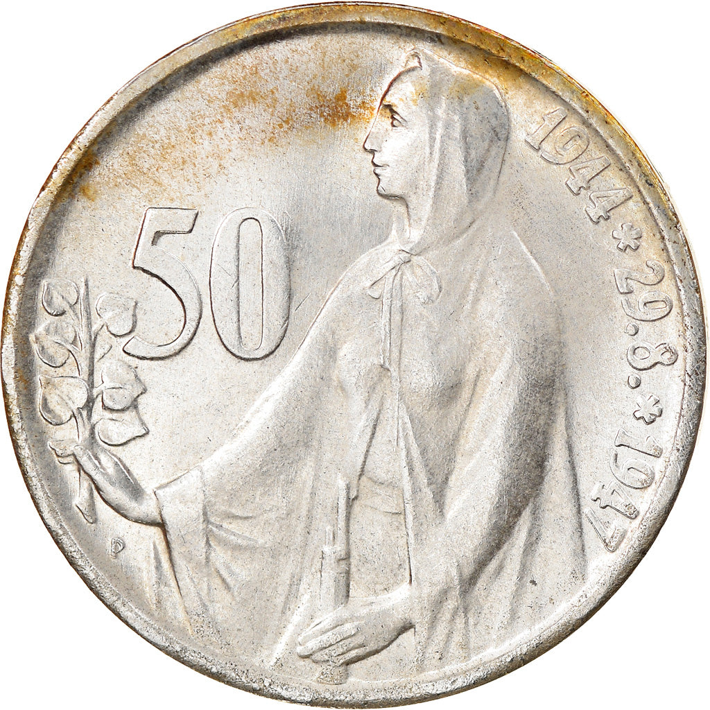 Coin, Czechoslovakia, 50 Korun, 1947, AU(55-58), Silver, KM:24