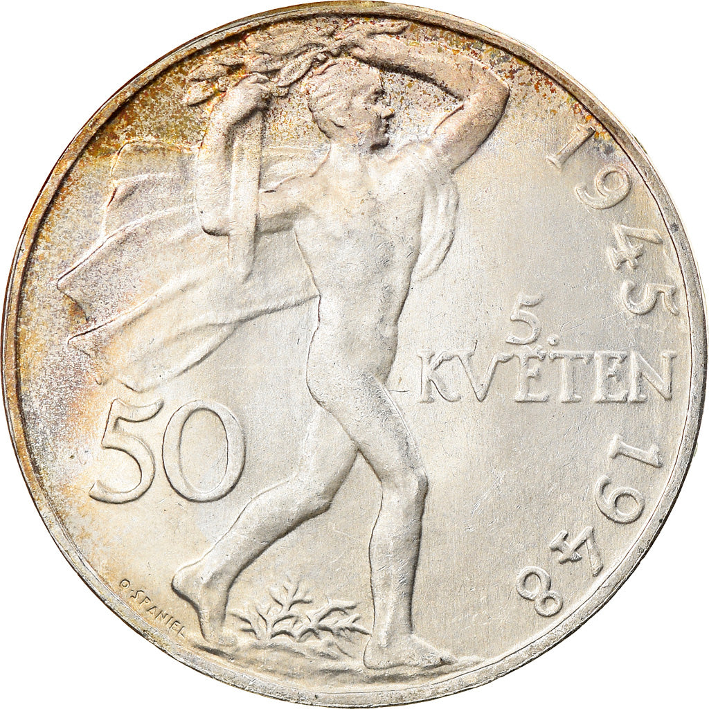 Coin, Czechoslovakia, 50 Korun, 1948, AU(55-58), Silver, KM:25