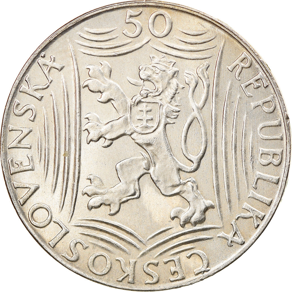 Coin, Czechoslovakia, 50 Korun, 1949, AU(50-53), Silver, KM:28