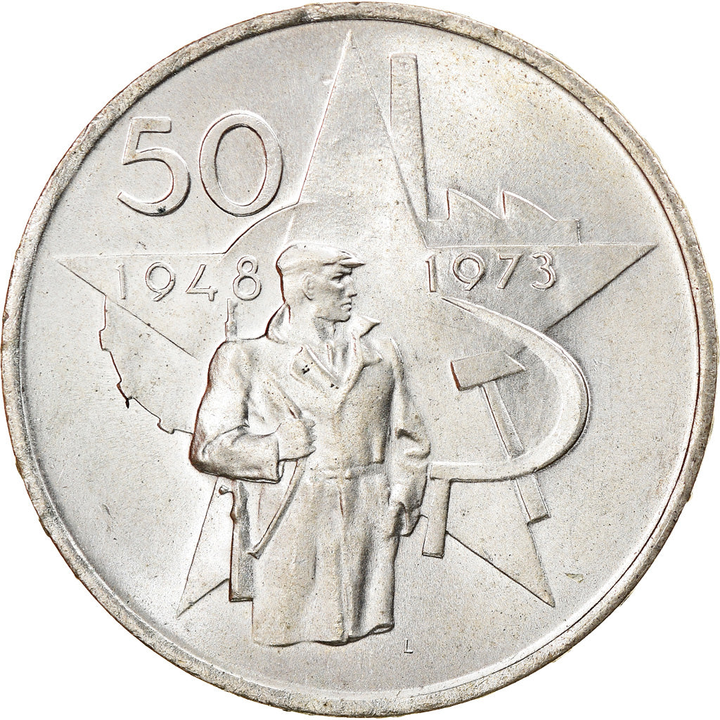 Coin, Czechoslovakia, 50 Korun, 1973, AU(50-53), Silver, KM:78