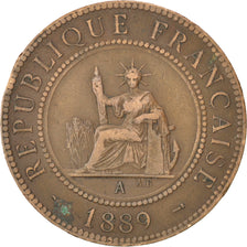 FRENCH INDO-CHINA, Cent, 1889, Paris, KM #1, EF(40-45), Bronze, 31, Lecompte...