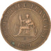 FRENCH INDO-CHINA, Cent, 1889, Paris, KM #1, EF(40-45), Bronze, 31, Lecompte...