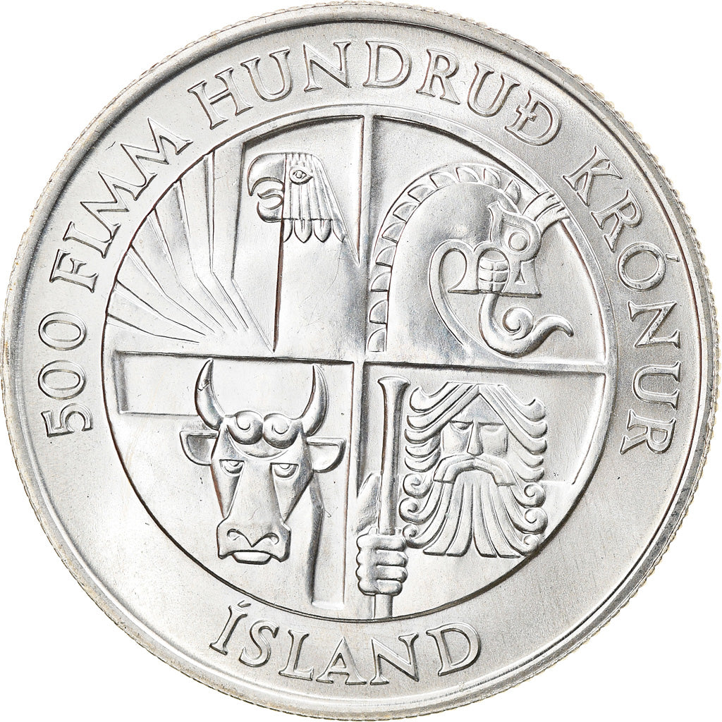 Coin, Iceland, 500 Kronur, 1974, MS(63), Silver, KM:20