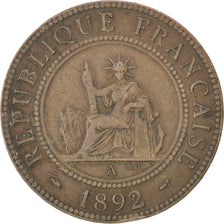FRENCH INDO-CHINA, Cent, 1892, Paris, KM #1, VF(30-35), Bronze, 31, Lecompte...
