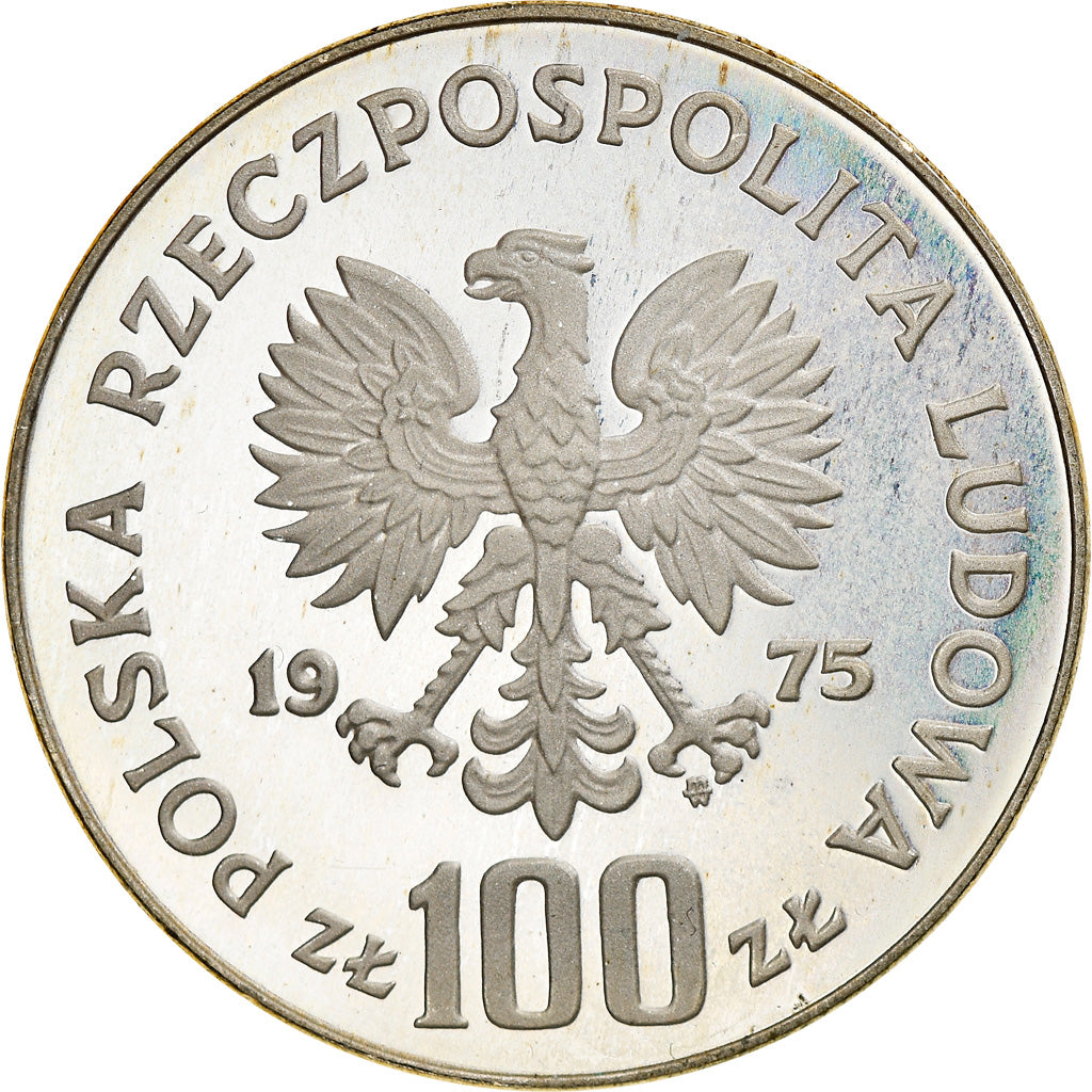 Coin, Poland, 100 Zlotych, 1975, Warsaw, Proof, AU(55-58), Silver, KM:76