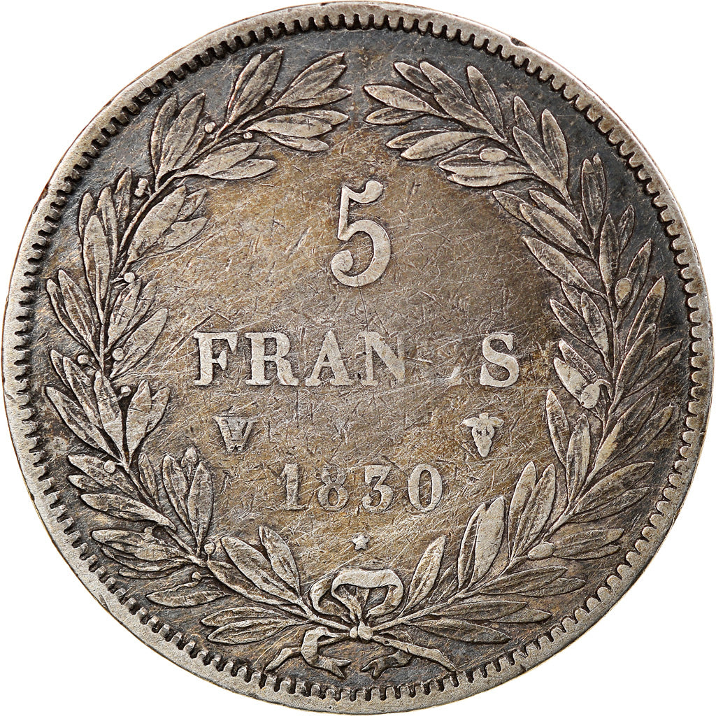 Moneda, Francia, Louis-Philippe, 5 Francs, 1830, Lille, BC+, Plata, KM:737.4
