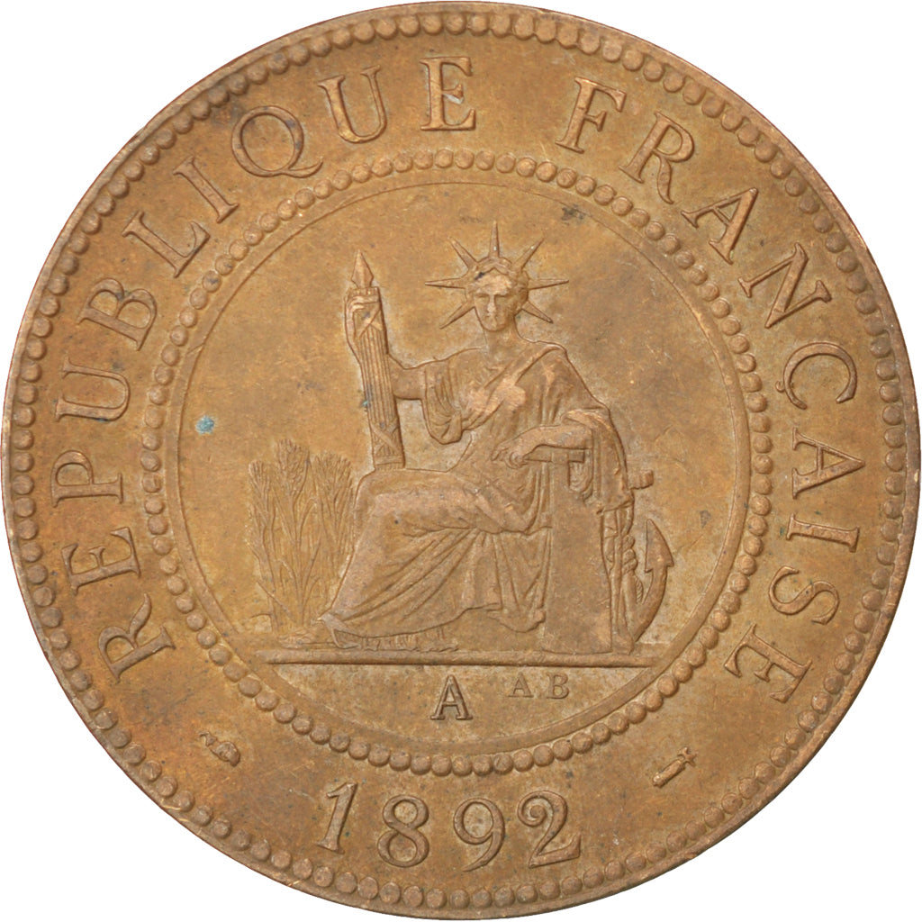 Coin, French Indochina, Cent, 1892, Paris, EF(40-45), Bronze, KM:1, Lecompte:43