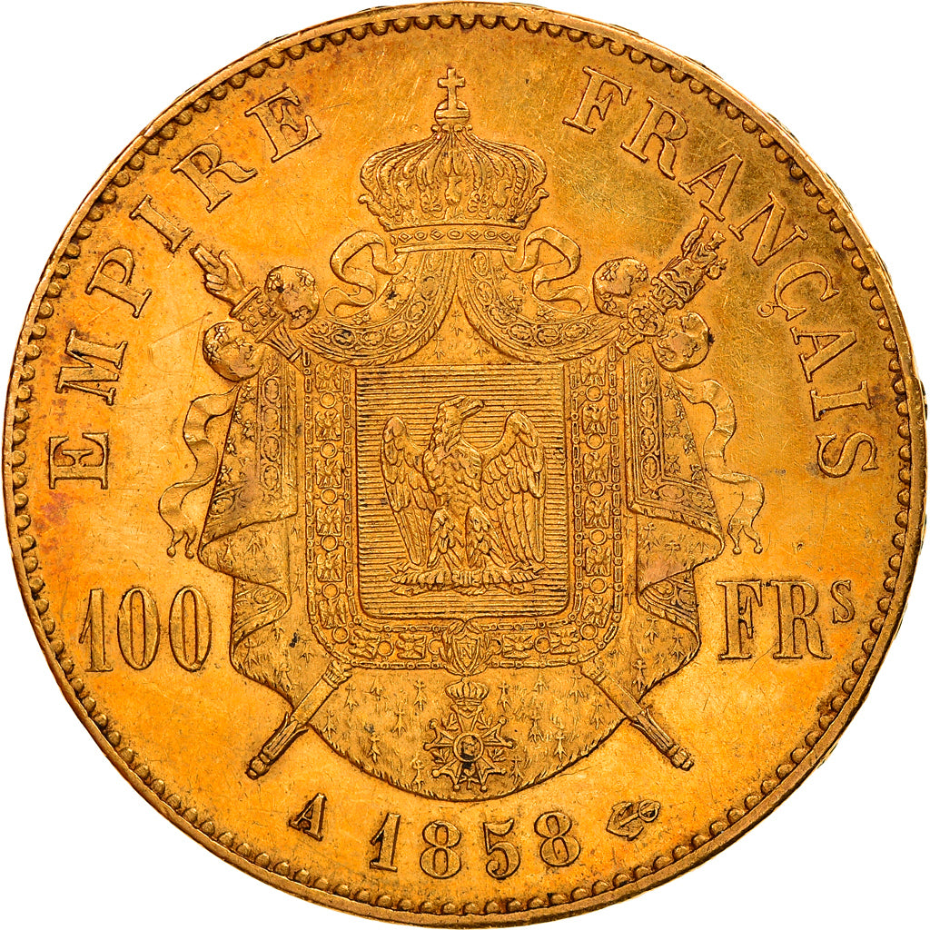 Moneta, Francia, Napoleon III, Napoléon III, 100 Francs, 1858, Paris, BB, Oro