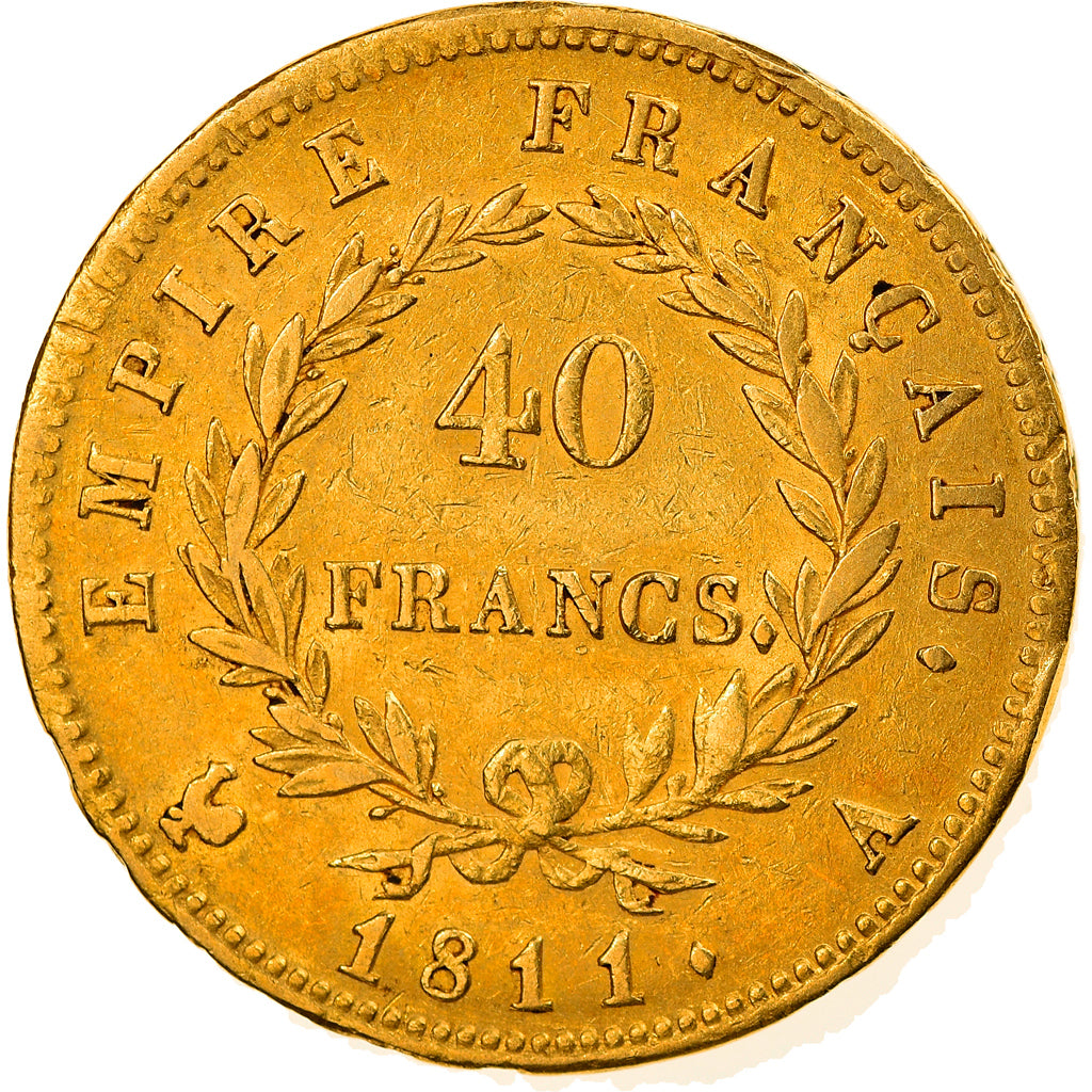 Moeda, França, Napoléon I, 40 Francs, 1811, Paris, EF(40-45), Dourado