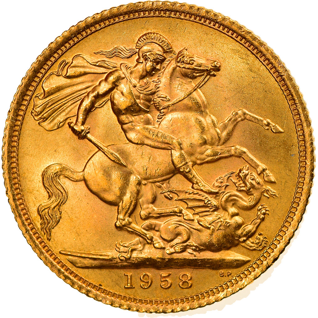Moeda, Grã-Bretanha, Elizabeth II, Sovereign, 1958, AU(55-58), Dourado, KM:908