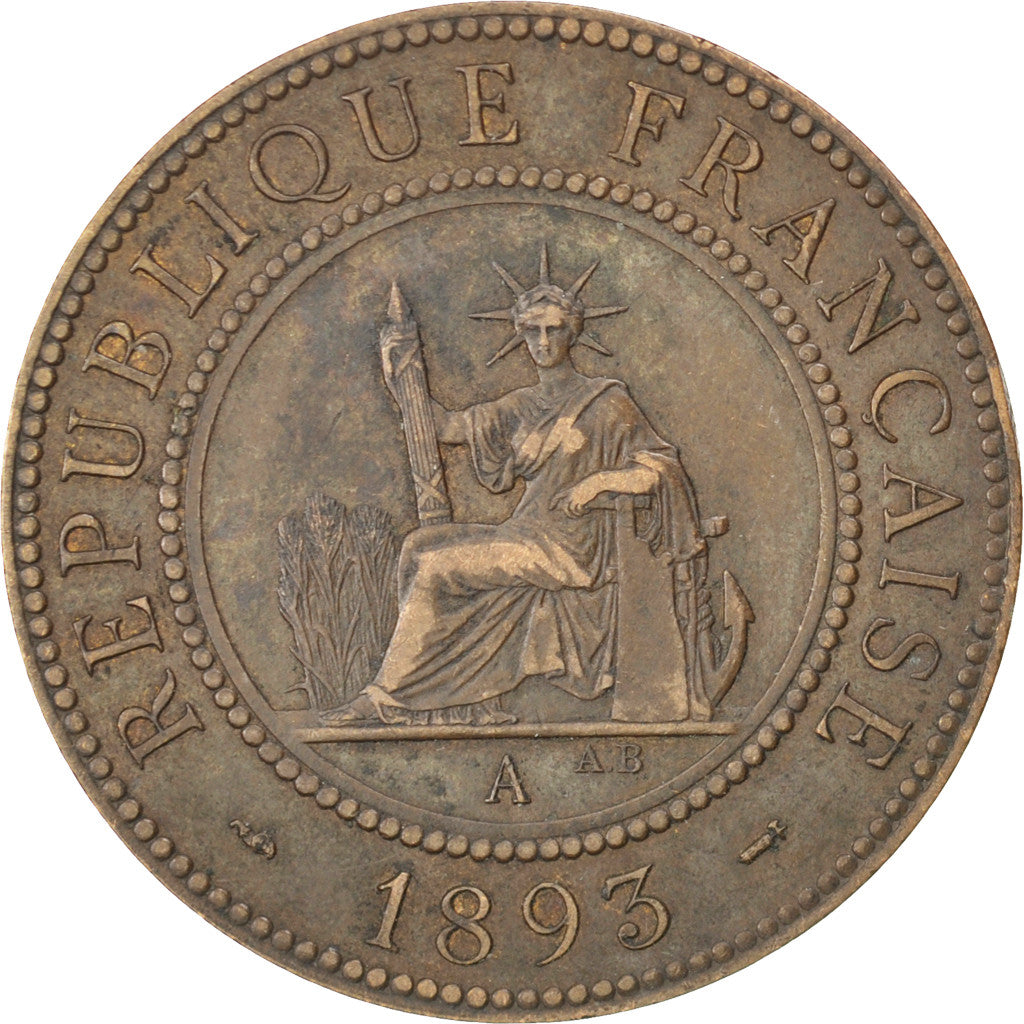 FRENCH INDO-CHINA, Cent, 1893, Paris, KM #1, VF(30-35), Bronze, 31, Lecompte...