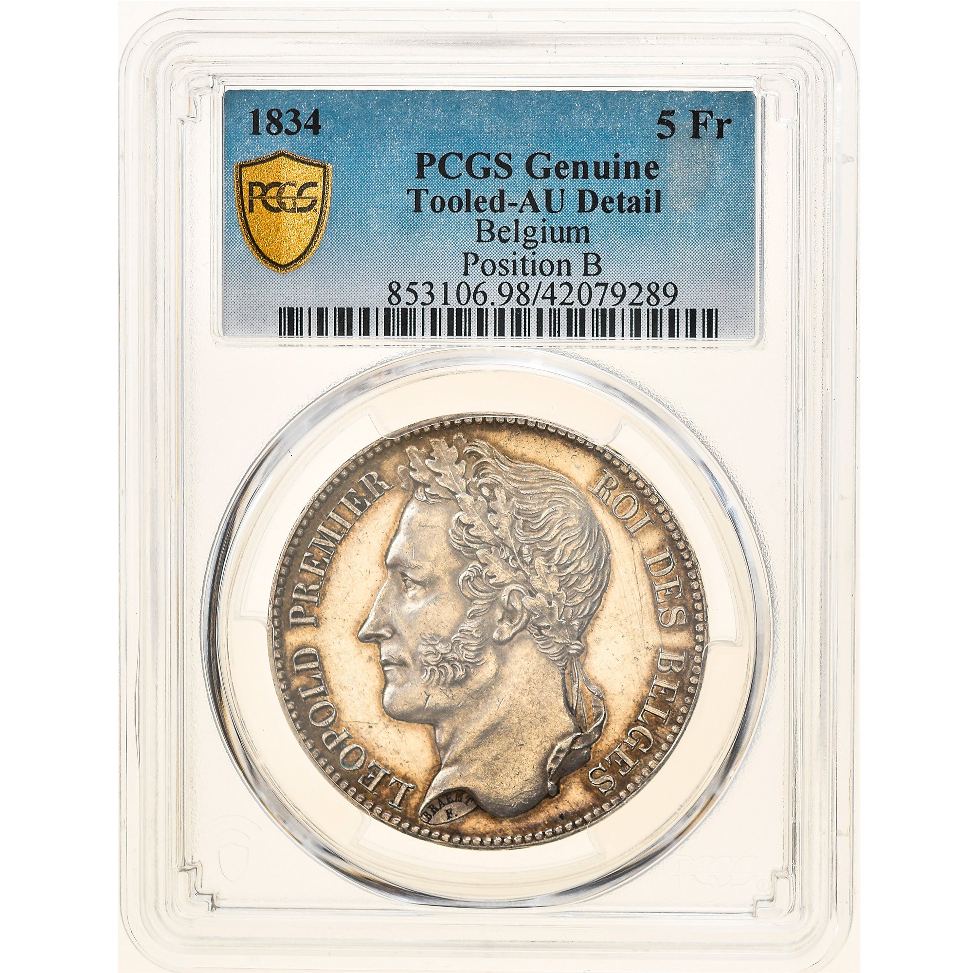 Moneda, Bélgica, Leopold I, 5 Francs, 5 Frank, 1834, PCGS, AU Details, EBC