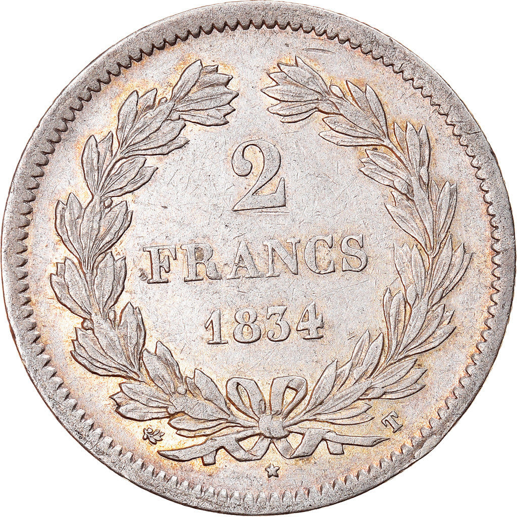Coin, France, Louis-Philippe, 2 Francs, 1834, Nantes, EF(40-45), Silver