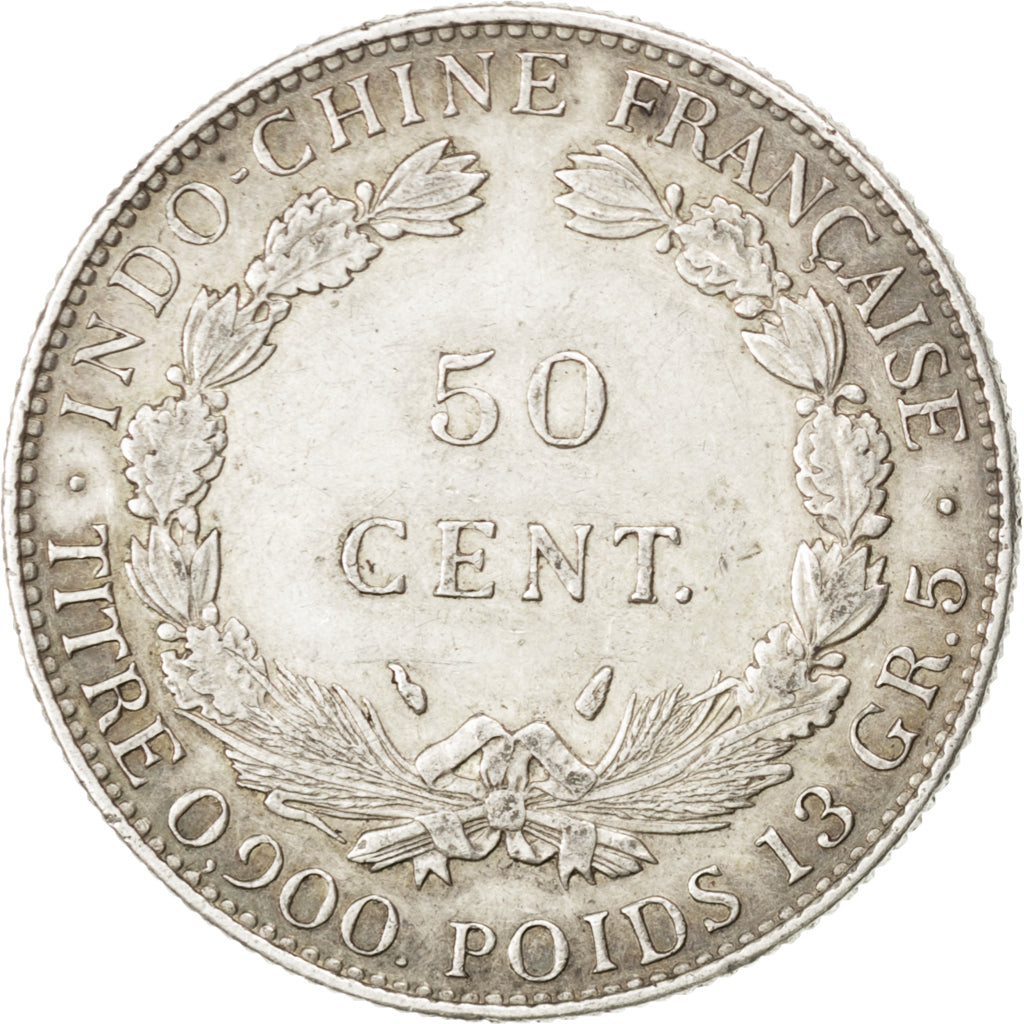 FRENCH INDO-CHINA, 50 Cents, 1936, Paris, KM #4a.2, EF(40-45), Silver, Lecompte.