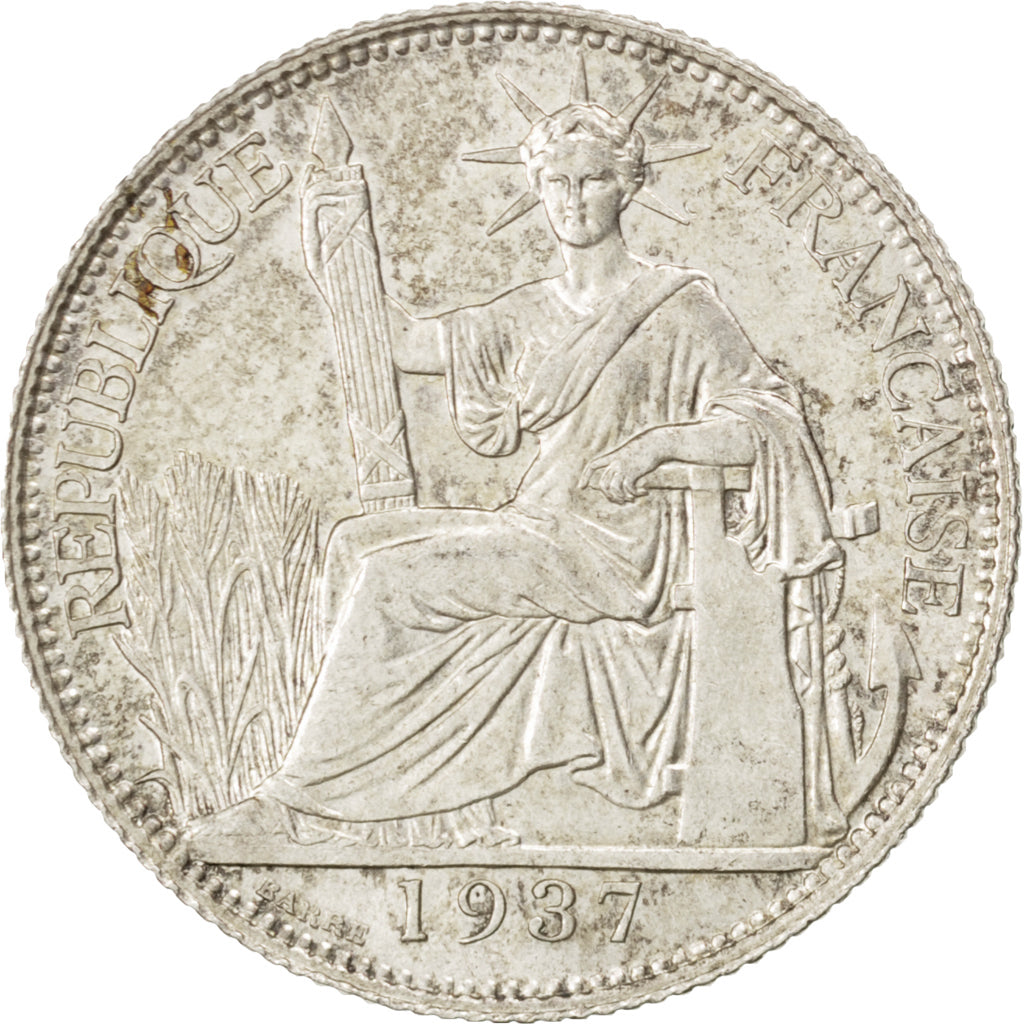 FRENCH INDO-CHINA, 20 Cents, 1937, Paris, KM #17.2, AU(55-58), Silver, Lecompte.