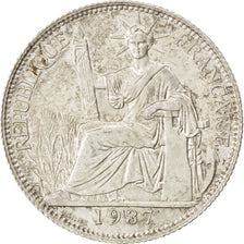 FRENCH INDO-CHINA, 20 Cents, 1937, Paris, KM #17.2, AU(55-58), Silver, Lecompte.