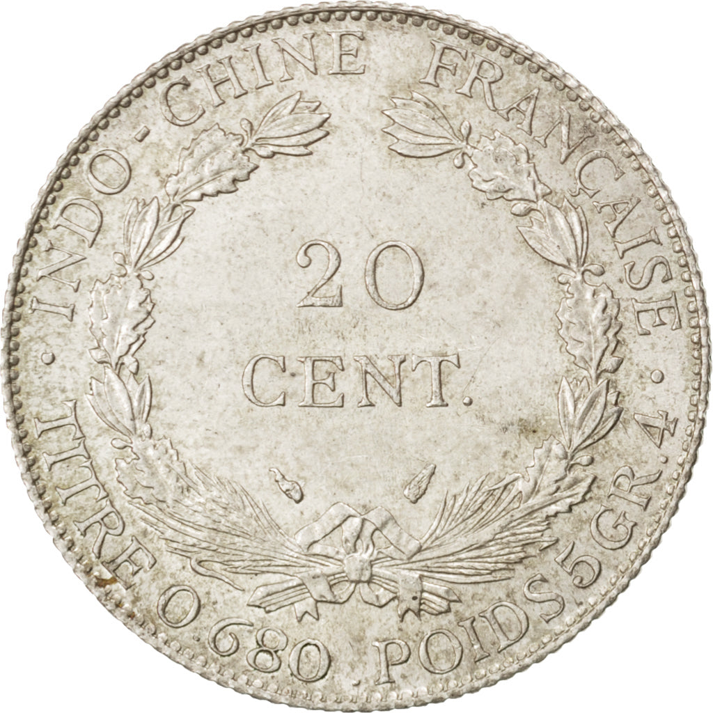 FRENCH INDO-CHINA, 20 Cents, 1937, Paris, KM #17.2, AU(55-58), Silver, Lecompte.