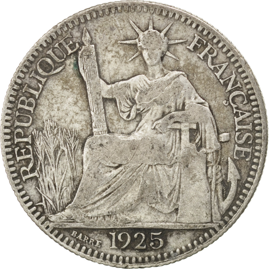FRENCH INDO-CHINA, 10 Cents, 1925, Paris, KM #16.1, VF(20-25), Silver, Lecompte.