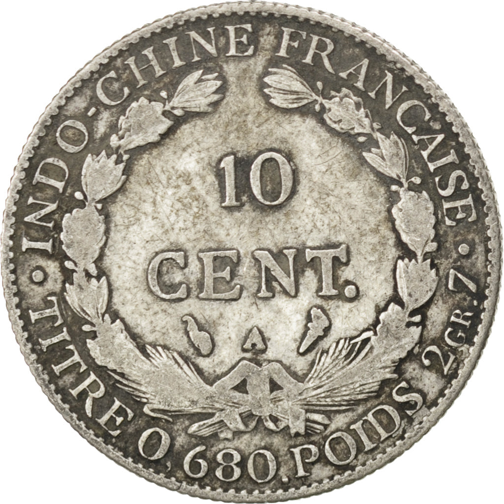 FRENCH INDO-CHINA, 10 Cents, 1925, Paris, KM #16.1, VF(20-25), Silver, Lecompte.
