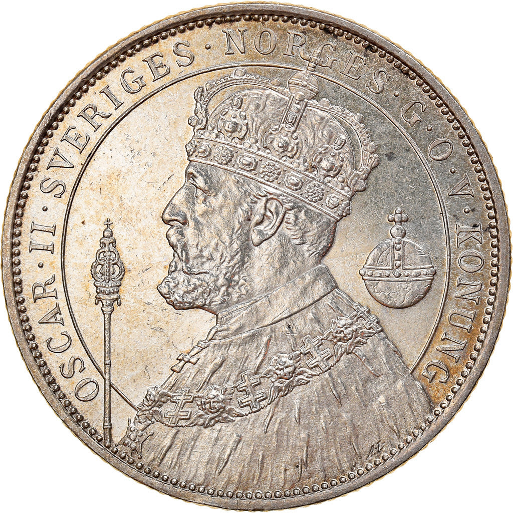 Coin, Sweden, Oscar II, 2 Kronor, 1897, MS(60-62), Silver, KM:762