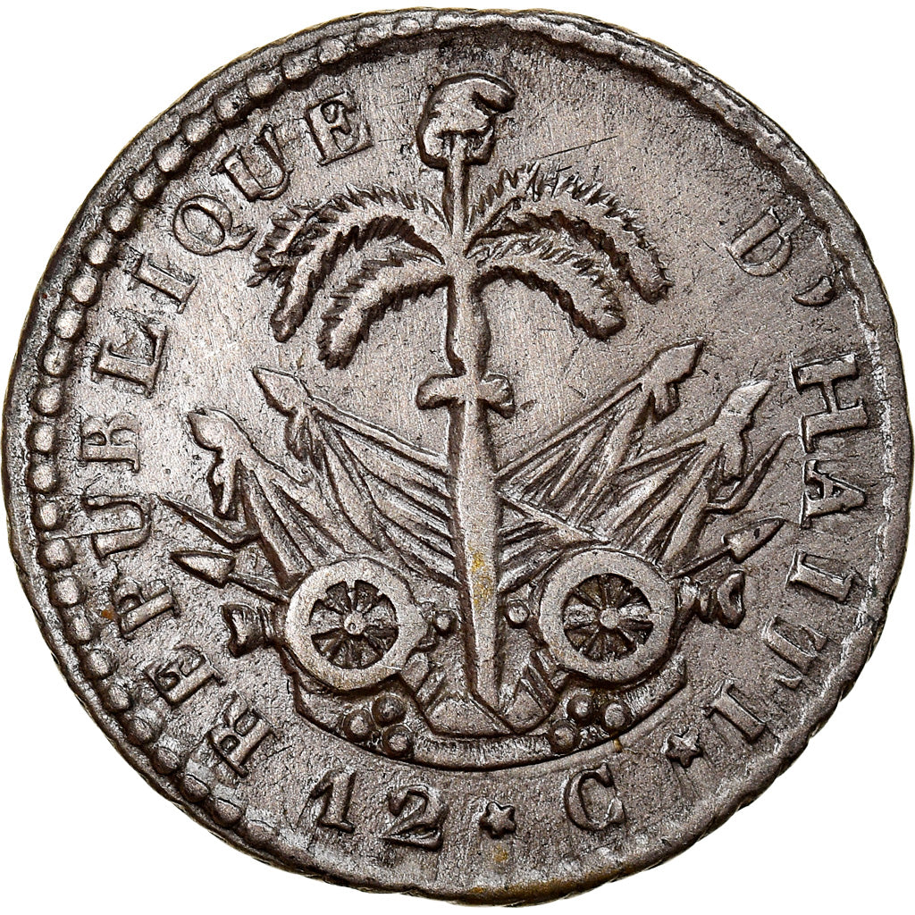 Coin, Haiti, 12 Centimes, An 24 (1827), EF(40-45), Silver, KM:19