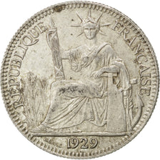 FRENCH INDO-CHINA, 10 Cents, 1929, Paris, KM #16.1, EF(40-45), Silver, Lecompte.
