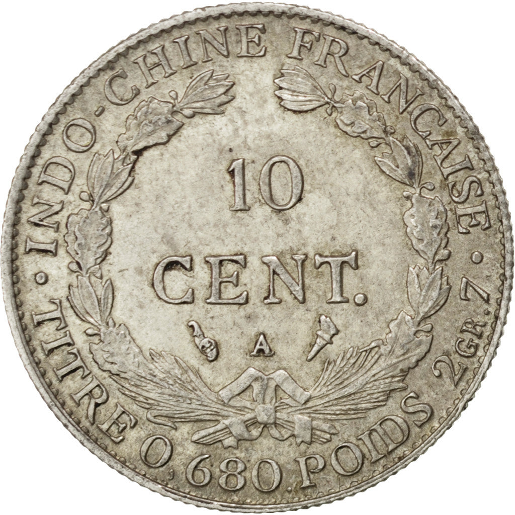 FRENCH INDO-CHINA, 10 Cents, 1929, Paris, KM #16.1, EF(40-45), Silver, Lecompte.