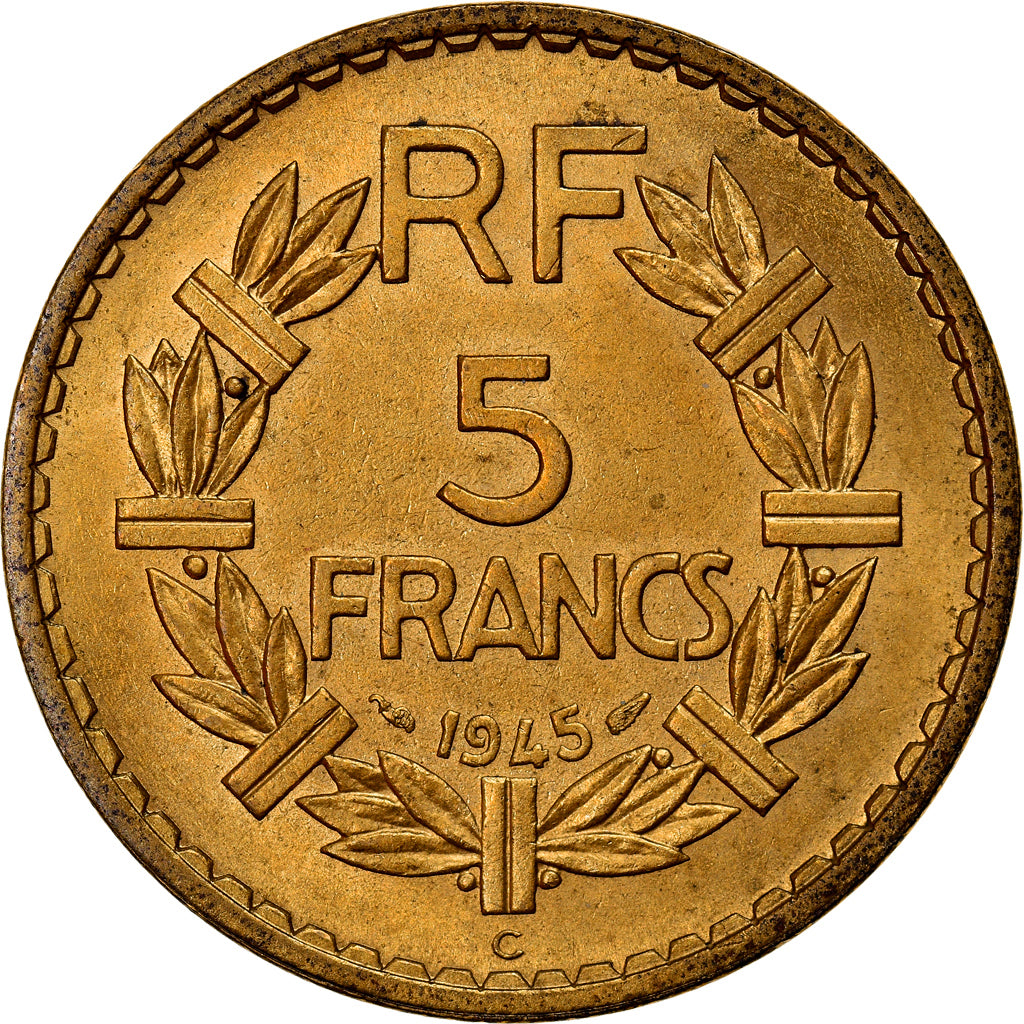 Coin, France, Lavrillier, 5 Francs, 1945, Castelsarrasin, MS(60-62)