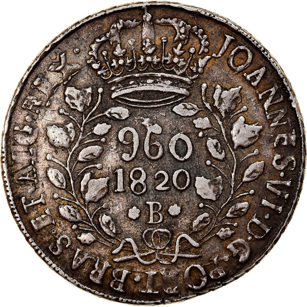 Moneda, Brasil, João VI, 960 Reis, 1820, Bahia, MBC, Plata, KM:326.2