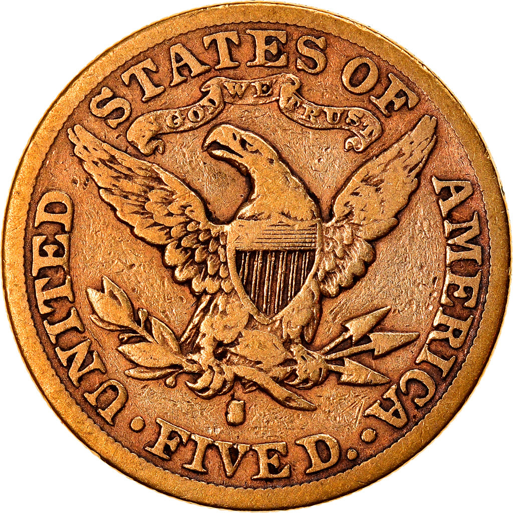 Moeda, Estados Unidos da América, Coronet Head, $5, Half Eagle, 1892, U.S.