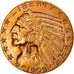 Moneta, USA, Indian Head, $5, Half Eagle, 1909, U.S. Mint, Denver, EF(40-45)