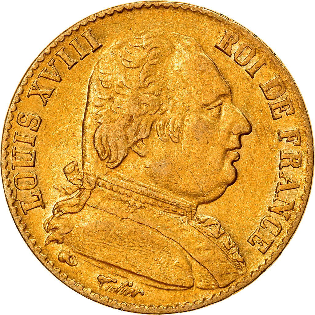Coin, France, Louis XVIII, 20 Francs, 1814, Paris, AU(50-53), Gold, KM:706.1