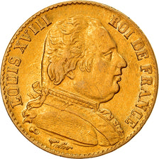Coin, France, Louis XVIII, 20 Francs, 1814, Paris, AU(50-53), Gold, KM:706.1