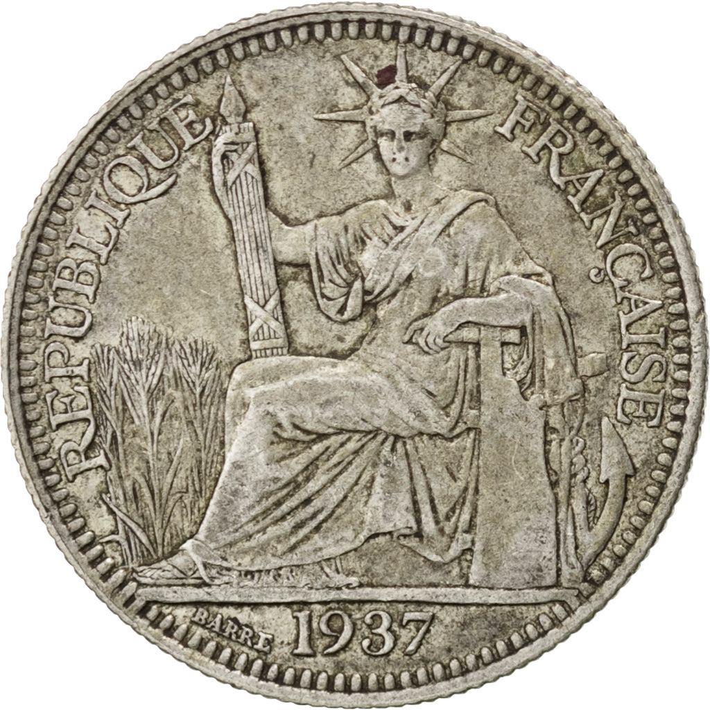 FRENCH INDO-CHINA, 10 Cents, 1937, Paris, KM #16.2, EF(40-45), Silver, Lecompte.