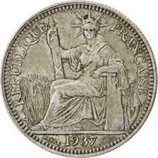 FRENCH INDO-CHINA, 10 Cents, 1937, Paris, KM #16.2, EF(40-45), Silver, Lecompte.