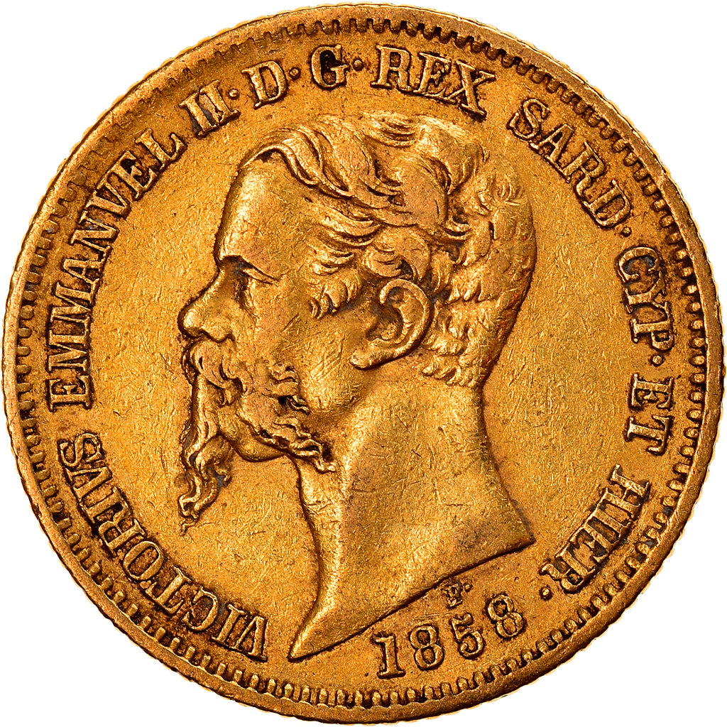 Coin, ITALIAN STATES, SARDINIA, Vittorio Emanuele II, 20 Lire, 1858, Genoa