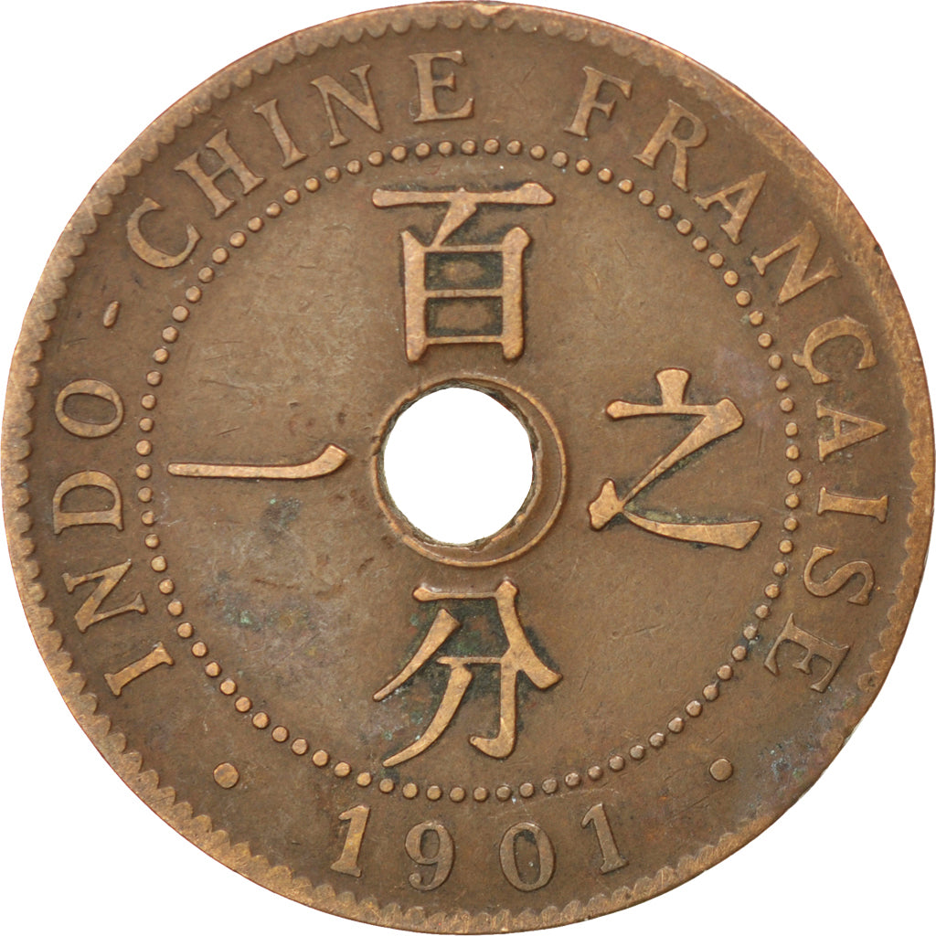 FRENCH INDO-CHINA, Cent, 1901, Paris, KM #8, EF(40-45), Bronze, 27.5, Lecompte..