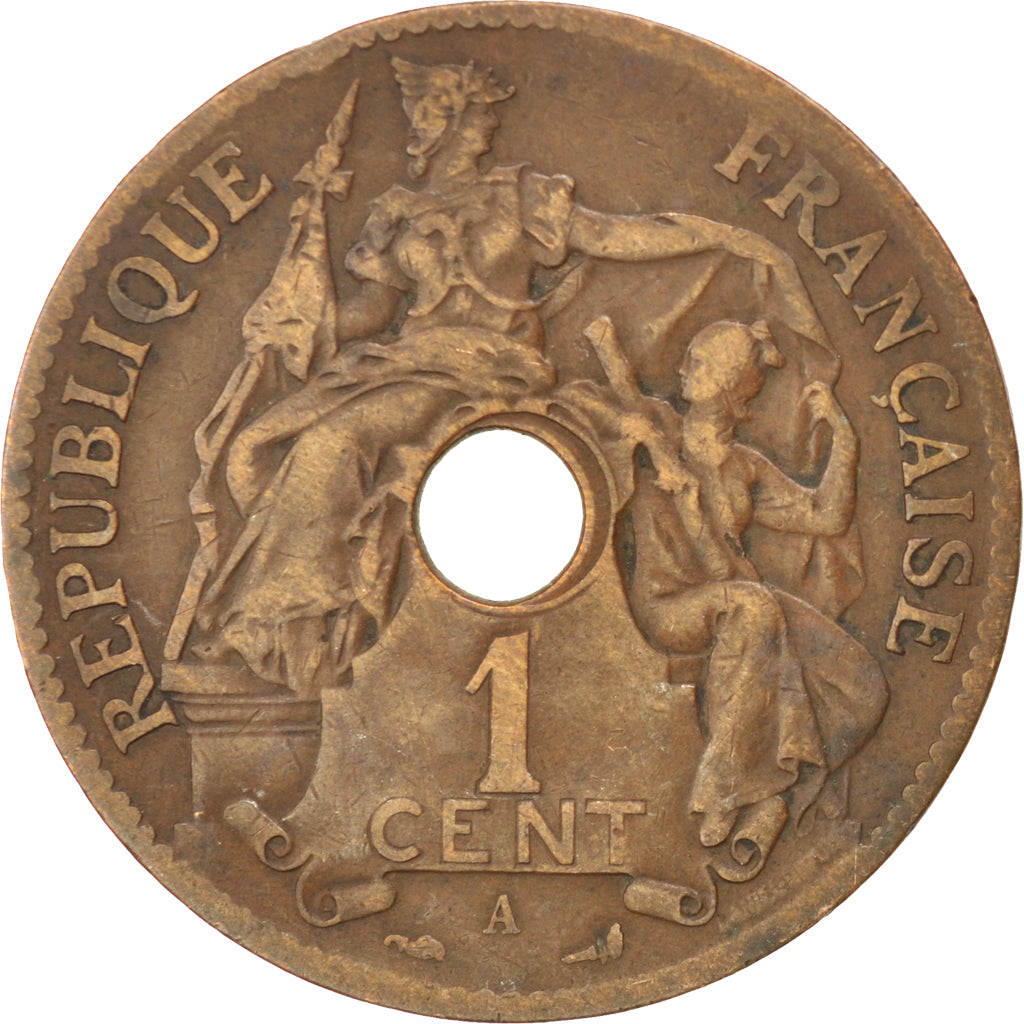 FRENCH INDO-CHINA, Cent, 1901, Paris, KM #8, EF(40-45), Bronze, 27.5, Lecompte..