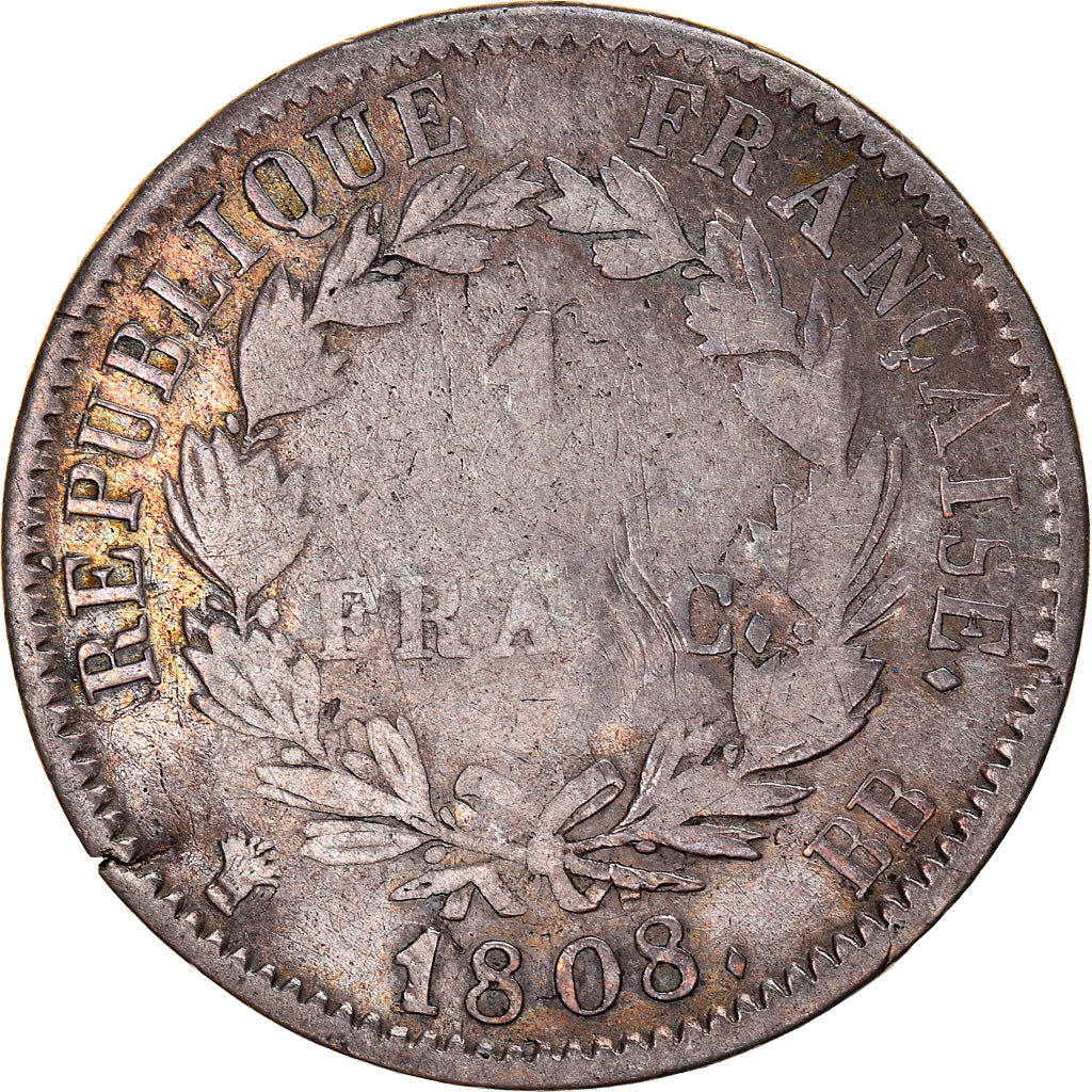 Coin, France, Napoléon I, Franc, 1808, Strasbourg, Tiger countermark, Very