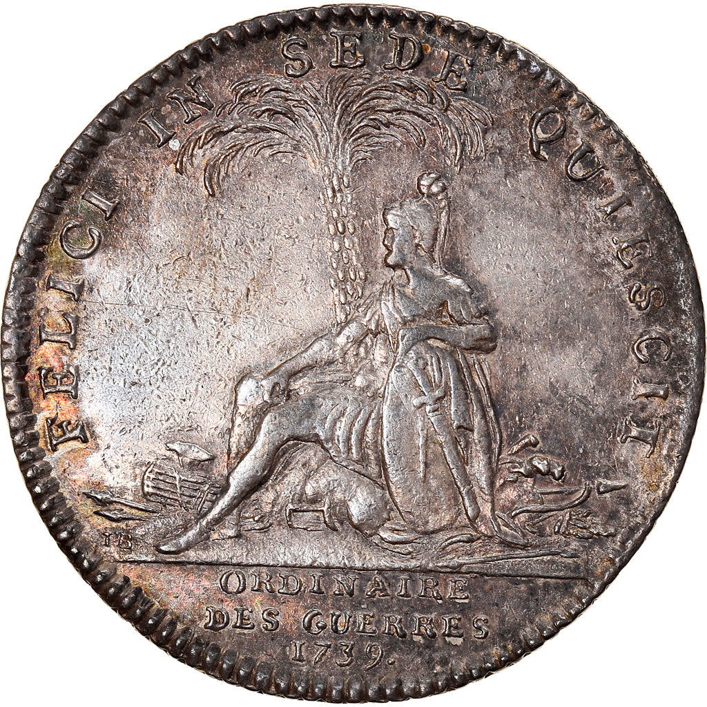 França, Jeton, Luís XV, Ordinaire des Guerres, 1739, AU(50-53), Prata