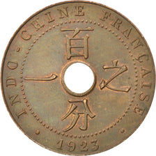 FRENCH INDO-CHINA, Cent, 1923, Poissy, KM #12.3, AU(50-53), Bronze, 26,...