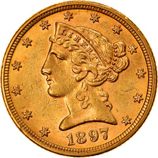 Moneda, Estados Unidos, Coronet Head, $5, Half Eagle, 1897, U.S. Mint