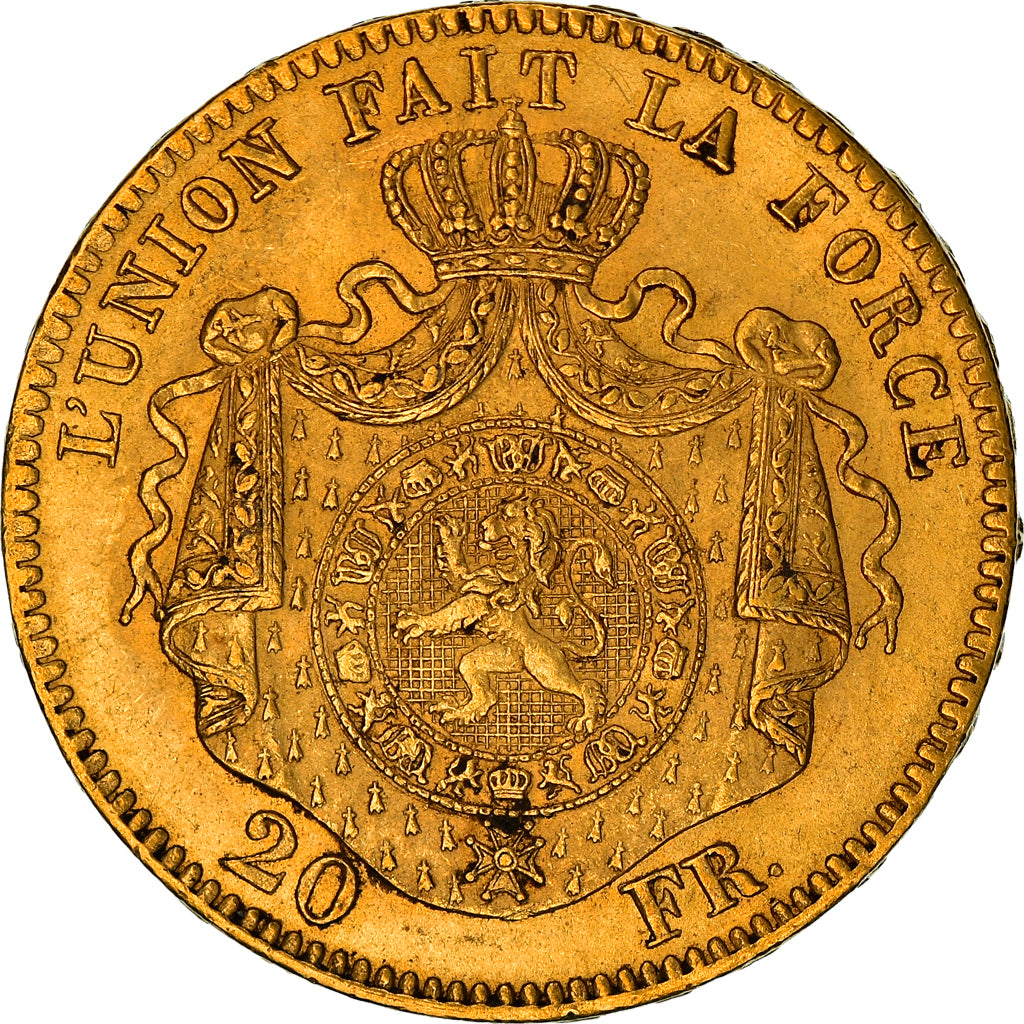 Coin, Belgium, Leopold II, 20 Francs, 20 Frank, 1869, AU(50-53), Gold, KM:32