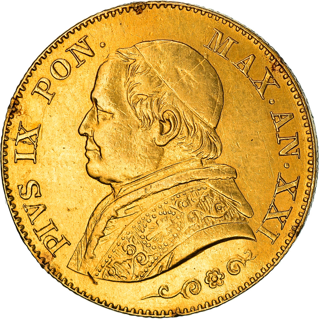 Moneda, Estados italianos, PAPAL STATES, Pius IX, 20 Lire, 1866, Roma, MBC, Oro