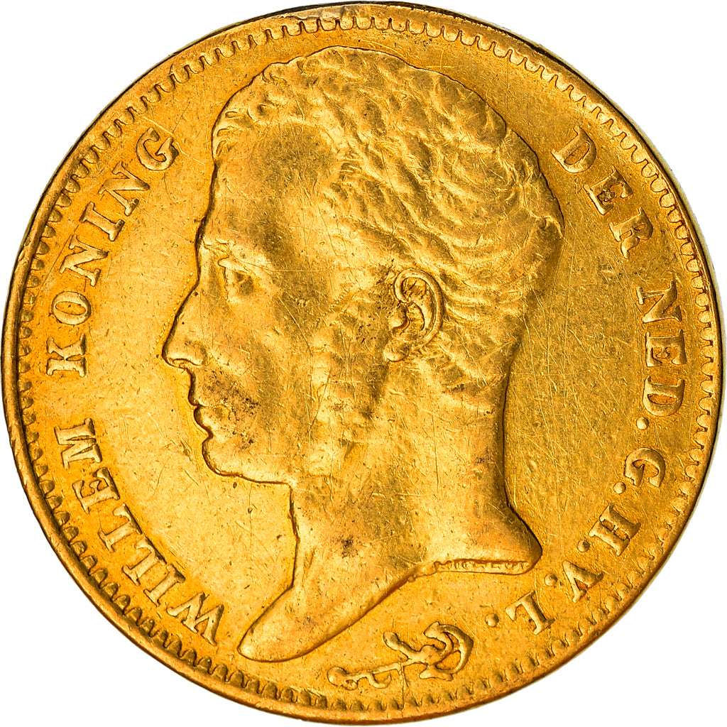 Coin, Netherlands, William I, 10 Gulden, 1824, Brussels, VF(20-25), Gold, KM:56